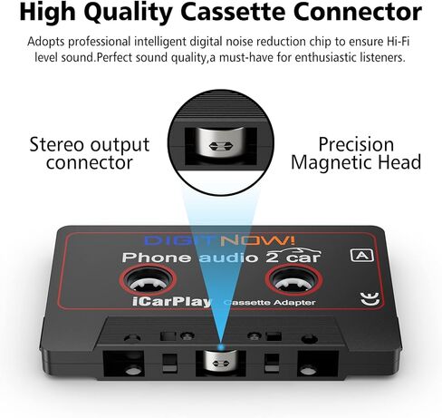 Car Audio Cassette Adapter Receiver, Bluetooth 5.0 Cassette Aux Adapter for Listening Mobile Phone Music and Car Voice Handsfree(Black) in Kuwait