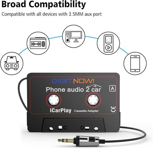 Car Audio Cassette Adapter Receiver, Bluetooth 5.0 Cassette Aux Adapter for Listening Mobile Phone Music and Car Voice Handsfree(Black) in Kuwait