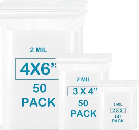 3''X 4'' (Pack of 100) 2 Mil Thick Clear Reclosable Small Zip Plastic Poly Bags With Resealable Lock Seal Zipper for Photo, Jewelry, Bakery, Treats, Travel, Storage, Packaging & Shipping in Kuwait