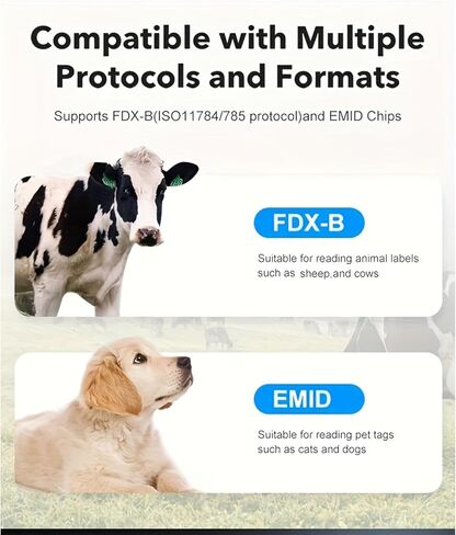 ماسح ضوئي لرقاقة الحيوانات الأليفة، 500 وحدة تخزين بيانات للحيوانات RFID EMID FDX-B (ISO 11784/11785) قارئ، قارئ شرائح دقيقة 134.2 كيلو هرتز 125 كيلو هرتز مع 800 مللي أمبير قابلة لإعادة الشحن للحيوانات / الحيوانات الأليفة / الخنازير / الكلاب / القطط in Saudi Arabia