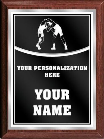 Crown Awards Wrestling Personalized Plaque Award, 6x8 Color Printed Metal Plate with Custom Engraving, Black with White Plaque On Wood Finish Prime in Kuwait