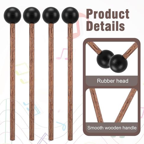 4 Pcs Small Steel Tongue Drum Mallets, 5.9 Inch Black Rubber Drum Mallets Sticks for Xylophone Glockenspiel Musical Instruments Mallet Birch Wood Handle Silicone Head Percussion Sticks in Saudi Arabia