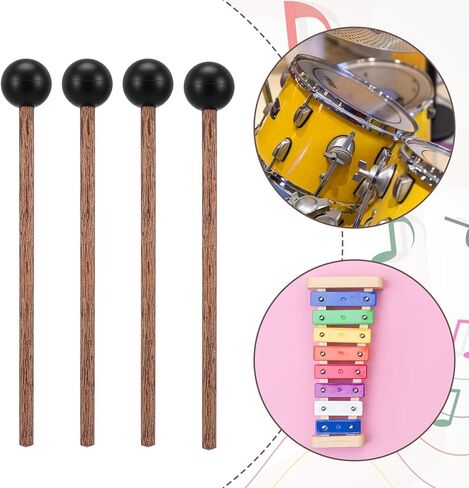 4 Pcs Small Steel Tongue Drum Mallets, 5.9 Inch Black Rubber Drum Mallets Sticks for Xylophone Glockenspiel Musical Instruments Mallet Birch Wood Handle Silicone Head Percussion Sticks in Saudi Arabia