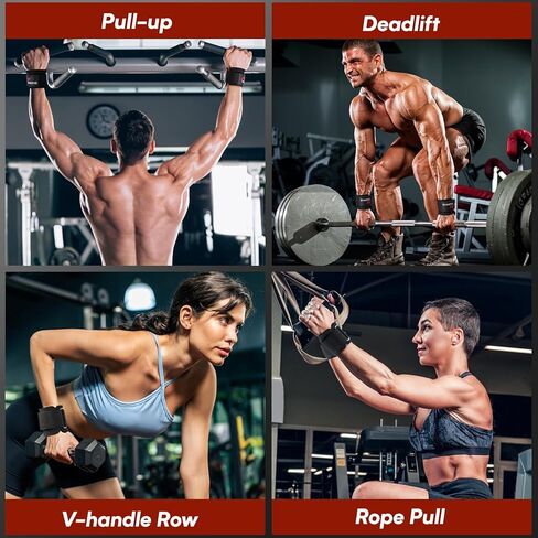 Weight Lifting Hooks & Wrist Straps Set – Lifting Hooks with Anti-Slip Grip, Adjustable Wrist Wraps for Weightlifting, Deadlifts, Powerlifting, Gym Straps for Men and Women, Black-Red in Kuwait
