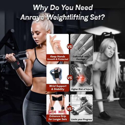 Weight Lifting Hooks & Wrist Straps Set – Lifting Hooks with Anti-Slip Grip, Adjustable Wrist Wraps for Weightlifting, Deadlifts, Powerlifting, Gym Straps for Men and Women, Black-Red in Kuwait