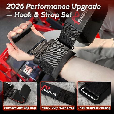 Weight Lifting Hooks & Wrist Straps Set – Lifting Hooks with Anti-Slip Grip, Adjustable Wrist Wraps for Weightlifting, Deadlifts, Powerlifting, Gym Straps for Men and Women, Black-Red in Kuwait