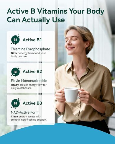 مركب فيتامين ب - ميثيل نشط بالكامل B12، B6، حمض الفوليك - للطاقة والتركيز والمزاج وصحة الأعصاب - نباتي غير معدّل وراثيًا وخالي من الغلوتين مع كبسولات B1 وB2 وB3 وB5 وB7-90 لمدة 3 أشهر in Kuwait