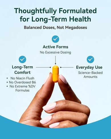 مركب فيتامين ب - ميثيل نشط بالكامل B12، B6، حمض الفوليك - للطاقة والتركيز والمزاج وصحة الأعصاب - نباتي غير معدّل وراثيًا وخالي من الغلوتين مع كبسولات B1 وB2 وB3 وB5 وB7-90 لمدة 3 أشهر in Kuwait