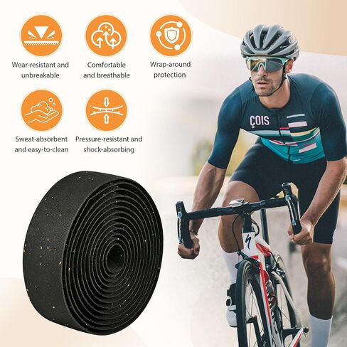 EVA Bike Handlebar Tapes, Black EVA Bicycle Handlebar Tape with High Stain Resistance Surface, Shock Absorbing Bike Grip Tapes for Handle Bar (Set of 2, Black) in Saudi Arabia