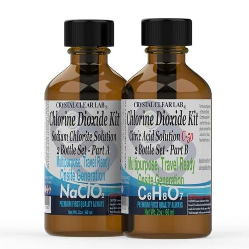 المجموعة الفنية لثاني أكسيد الكلور CDS - مجموعة CDS حمض الستريك 4 أونصة مع زجاجات زجاجية ذات قطرة واحدة - ثاني أكسيد الكلور الشفاف للمختبر in Kuwait