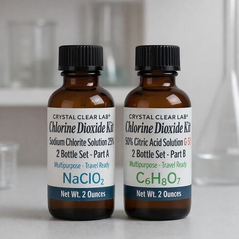 المجموعة الفنية لثاني أكسيد الكلور CDS - مجموعة CDS حمض الستريك 4 أونصة مع زجاجات زجاجية ذات قطرة واحدة - ثاني أكسيد الكلور الشفاف للمختبر in Kuwait