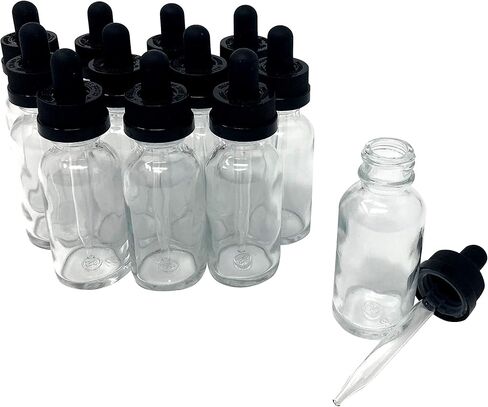 1 Oz (30 mL) Amber Glass Bottles with CRC (Child Resistant Cap) Eye Droppers [Pack of 12] in Saudi Arabia