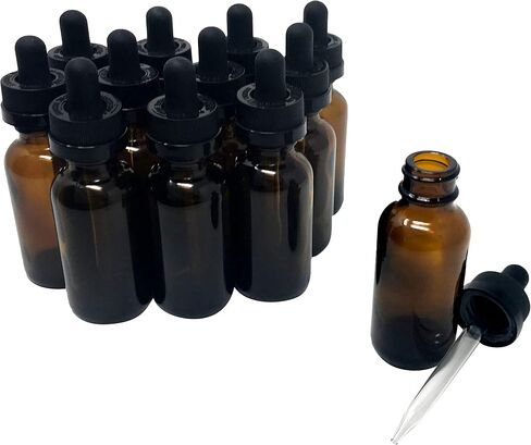 1 Oz (30 mL) Amber Glass Bottles with CRC (Child Resistant Cap) Eye Droppers [Pack of 12] in Saudi Arabia