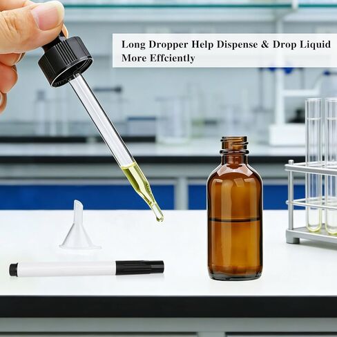 25 عبوة من زجاجات قطارة العنبر سعة 2 أونصة، زجاجة قطارة للعين مع غطاء أسود، زجاجات صبغة مع قطارة، زجاجة قطارة زجاجية للزيوت العطرية والعطور وزيت الشعر in Kuwait