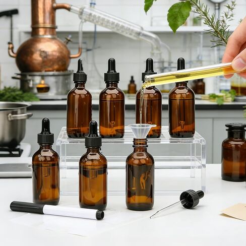 25 عبوة من زجاجات قطارة العنبر سعة 2 أونصة، زجاجة قطارة للعين مع غطاء أسود، زجاجات صبغة مع قطارة، زجاجة قطارة زجاجية للزيوت العطرية والعطور وزيت الشعر in Kuwait