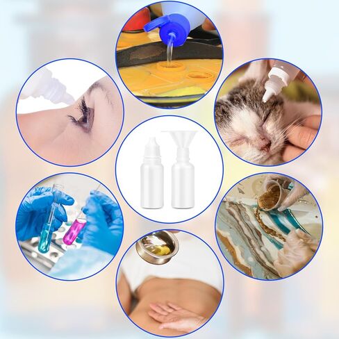 5 قطع (4 زجاجات + قمع واحد) 15 مل (0.5 أونصة) زجاجات قطارة بلاستيكية فارغة صغيرة، زجاجات قطارة سائلة للعين البيضاء، حاويات سفر قابلة للعصر ومحمولة لقطرات العين، قابلة لإعادة الملء بغطاء وقابس in Saudi Arabia