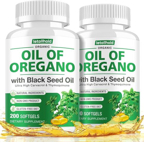 Oil of Oregano with Black Seed Oil, 400 Softgel Oregano Oil Oapsules Organic, High Carvacrol, Immune & Antioxidant Support in Kuwait