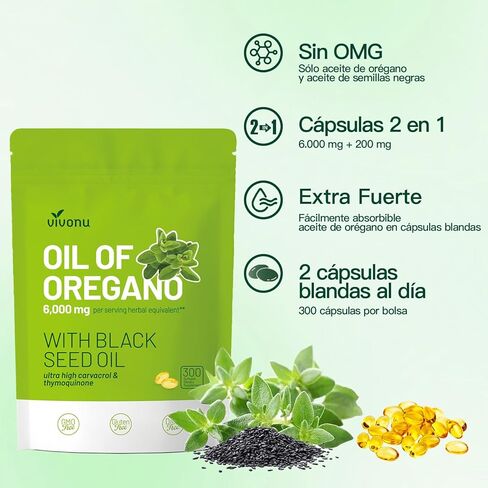 VivoNu Oil of Oregano Capsules, Balanced Oil of Oregano with Black Seed Oil, Organic OreganoOil Softgels,Carvacrol,Thymoquinone, Non-GMO in Kuwait