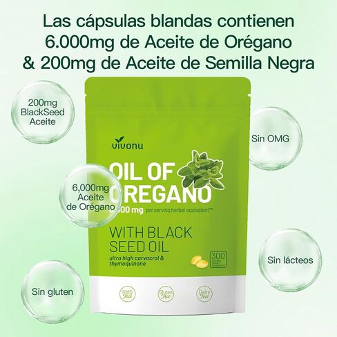 VivoNu Oil of Oregano Capsules, Balanced Oil of Oregano with Black Seed Oil, Organic OreganoOil Softgels,Carvacrol,Thymoquinone, Non-GMO in Kuwait
