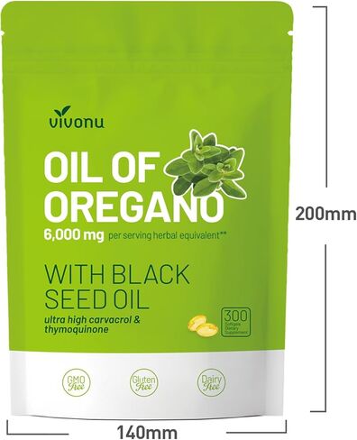 VivoNu Oil of Oregano Capsules, Balanced Oil of Oregano with Black Seed Oil, Organic OreganoOil Softgels,Carvacrol,Thymoquinone, Non-GMO in Kuwait