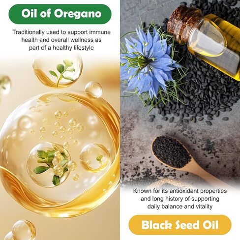 زيت الأوريجانو مع كبسولات زيت الحبة السوداء، 300 عدد، 2 في 1 كبسولات أوريجانو عضوية لدعم الجهاز الهضمي والمناعي، كارفاكرول وثيموكينون، نباتي، غير معدل وراثيًا، خالي من الغلوتين in Kuwait