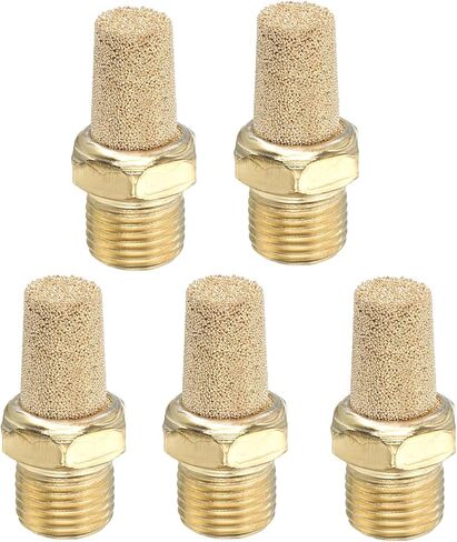 PATIKIL 1/8" PT Brass Pneumatic Muffler, 5 Pcs Protruding Sintered Exhaust Air Compressor Muffler Filters Solenoid Valve Fitting for Valves Cylinders Oil Tanks Air Tools, Golden in Saudi Arabia