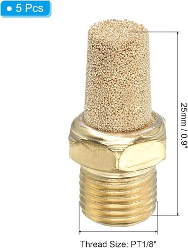 PATIKIL 1/8" PT Brass Pneumatic Muffler, 5 Pcs Protruding Sintered Exhaust Air Compressor Muffler Filters Solenoid Valve Fitting for Valves Cylinders Oil Tanks Air Tools, Golden in Saudi Arabia