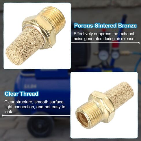 PATIKIL 1/8" PT Brass Pneumatic Muffler, 5 Pcs Protruding Sintered Exhaust Air Compressor Muffler Filters Solenoid Valve Fitting for Valves Cylinders Oil Tanks Air Tools, Golden in Saudi Arabia