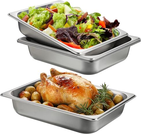 BSTKEY 6 عبوات من مقالي الفندق بحجم 1/2، مقلاة طاولة بخار من الفولاذ المقاوم للصدأ بعمق 2.56 بوصة، صواني تسخين الطعام قابلة للتكديس للبوفيه، مقالي الطعام التجارية للمطبخ والمطاعم ومستلزمات الحفلات in Kuwait
