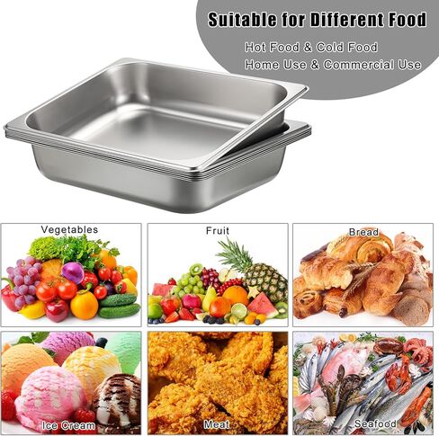 BSTKEY 6 عبوات من مقالي الفندق بحجم 1/2، مقلاة طاولة بخار من الفولاذ المقاوم للصدأ بعمق 2.56 بوصة، صواني تسخين الطعام قابلة للتكديس للبوفيه، مقالي الطعام التجارية للمطبخ والمطاعم ومستلزمات الحفلات in Kuwait