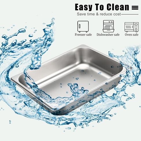 BSTKEY 6 عبوات من مقالي الفندق بحجم 1/2، مقلاة طاولة بخار من الفولاذ المقاوم للصدأ بعمق 2.56 بوصة، صواني تسخين الطعام قابلة للتكديس للبوفيه، مقالي الطعام التجارية للمطبخ والمطاعم ومستلزمات الحفلات in Kuwait