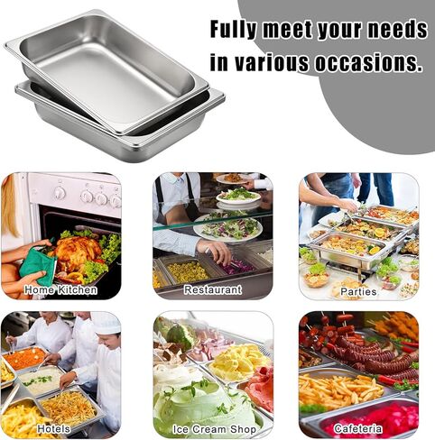 BSTKEY 6 عبوات من مقالي الفندق بحجم 1/2، مقلاة طاولة بخار من الفولاذ المقاوم للصدأ بعمق 2.56 بوصة، صواني تسخين الطعام قابلة للتكديس للبوفيه، مقالي الطعام التجارية للمطبخ والمطاعم ومستلزمات الحفلات in Kuwait