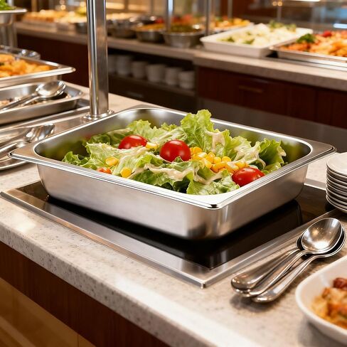 4 عبوات من مقلاة الفندق بنصف الحجم، مقاس 1/2 مقاس 2.5 بوصة مقلاة طاولة بخار من الفولاذ المقاوم للصدأ بعمق، مقلاة بخار قابلة للتكديس، نصف مقالي لأطباق الغضب، صواني الخبز للمنزل، الحفلات، الفندق، البوفيه in Kuwait