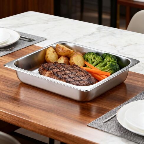 4 عبوات من مقلاة الفندق بنصف الحجم، مقاس 1/2 مقاس 2.5 بوصة مقلاة طاولة بخار من الفولاذ المقاوم للصدأ بعمق، مقلاة بخار قابلة للتكديس، نصف مقالي لأطباق الغضب، صواني الخبز للمنزل، الحفلات، الفندق، البوفيه in Kuwait