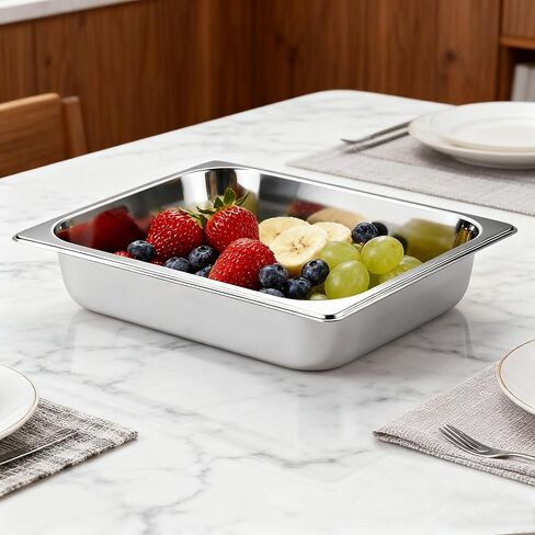 4 عبوات من مقلاة الفندق بنصف الحجم، مقاس 1/2 مقاس 2.5 بوصة مقلاة طاولة بخار من الفولاذ المقاوم للصدأ بعمق، مقلاة بخار قابلة للتكديس، نصف مقالي لأطباق الغضب، صواني الخبز للمنزل، الحفلات، الفندق، البوفيه in Kuwait