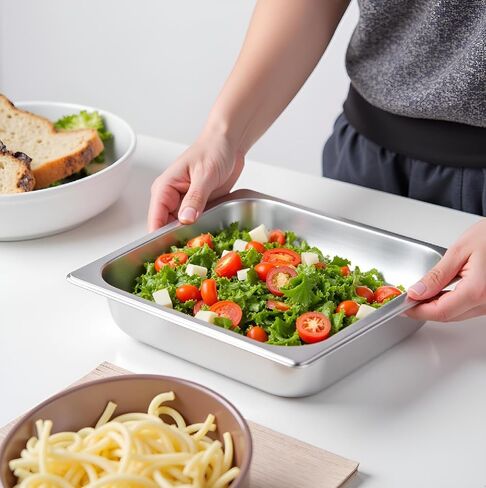 4 عبوات من مقلاة الفندق بنصف الحجم، مقاس 1/2 مقاس 2.5 بوصة مقلاة طاولة بخار من الفولاذ المقاوم للصدأ بعمق، مقلاة بخار قابلة للتكديس، نصف مقالي لأطباق الغضب، صواني الخبز للمنزل، الحفلات، الفندق، البوفيه in Kuwait