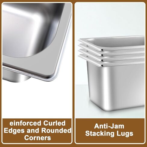 4 Pack Hotel Pans with lids, 1/3 Size x 6 Inch Deep Steam Table Pan, Reusable Anti Rust Catering Storage Food Pan, Stainless Steel Steam Table Pans for Home Party Hotel Restaurant Buffet in Kuwait