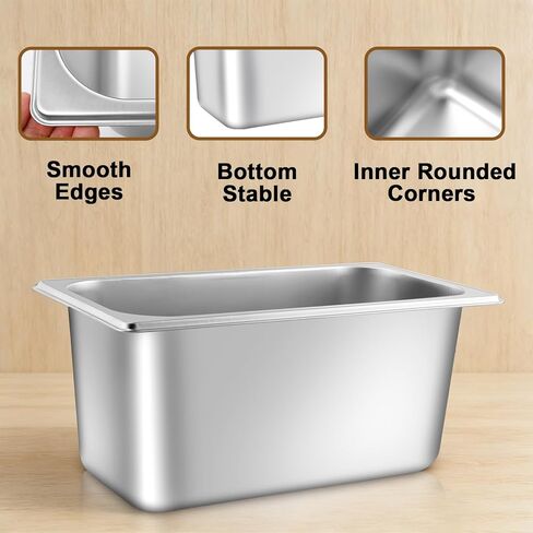 4 Pack Hotel Pans with lids, 1/3 Size x 6 Inch Deep Steam Table Pan, Reusable Anti Rust Catering Storage Food Pan, Stainless Steel Steam Table Pans for Home Party Hotel Restaurant Buffet in Kuwait