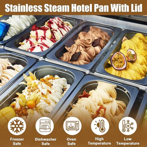 4 Pack Hotel Pans with lids, 1/3 Size x 6 Inch Deep Steam Table Pan, Reusable Anti Rust Catering Storage Food Pan, Stainless Steel Steam Table Pans for Home Party Hotel Restaurant Buffet in Kuwait