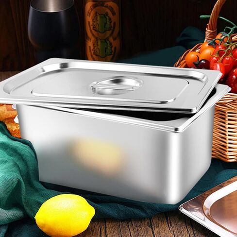 4 Pack Hotel Pans with lids, 1/3 Size x 6 Inch Deep Steam Table Pan, Reusable Anti Rust Catering Storage Food Pan, Stainless Steel Steam Table Pans for Home Party Hotel Restaurant Buffet in Kuwait