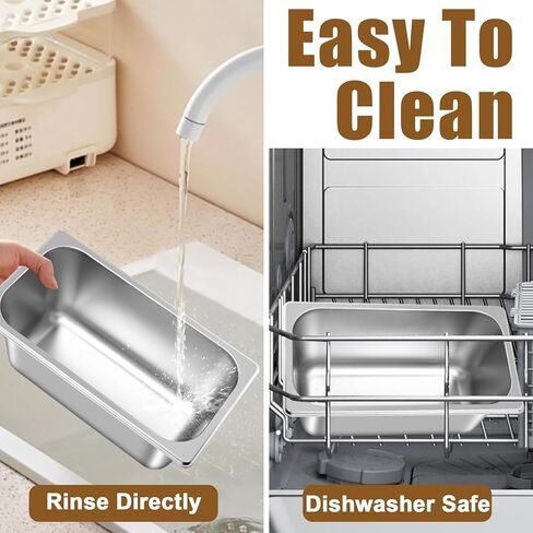 4 Pack Hotel Pans with lids, 1/3 Size x 6 Inch Deep Steam Table Pan, Reusable Anti Rust Catering Storage Food Pan, Stainless Steel Steam Table Pans for Home Party Hotel Restaurant Buffet in Kuwait