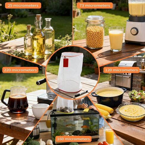 5 Gallon All-Mesh Filter Bags Set, 17 Pcs Reusable Nylon Strainer Bags, Includes Filter Screen, Storage Pouch, Gloves Bubble Bags for Hydroponics, Cold Brew Coffee, Tea,Juice (25-220 Microns) in Kuwait