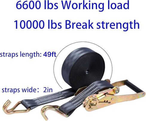 2 Pack Ratchet Straps Heavy Duty, 10000 LBS Break Strength Ratchet Strap Tie Down, 2" x 49ft Black Tie-Down Ratcheting Cargo Truck Straps with Durable Double J Hook for for Truck in Kuwait