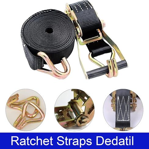 2 Pack Ratchet Straps Heavy Duty, 10000 LBS Break Strength Ratchet Strap Tie Down, 2" x 49ft Black Tie-Down Ratcheting Cargo Truck Straps with Durable Double J Hook for for Truck in Kuwait
