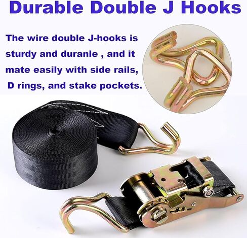 2 Pack Ratchet Straps Heavy Duty, 10000 LBS Break Strength Ratchet Strap Tie Down, 2" x 49ft Black Tie-Down Ratcheting Cargo Truck Straps with Durable Double J Hook for for Truck in Kuwait