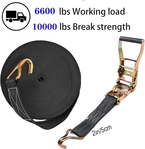 2 Pack Ratchet Straps Heavy Duty, 10000 LBS Break Strength Ratchet Strap Tie Down, 2" x 49ft Black Tie-Down Ratcheting Cargo Truck Straps with Durable Double J Hook for for Truck in Kuwait