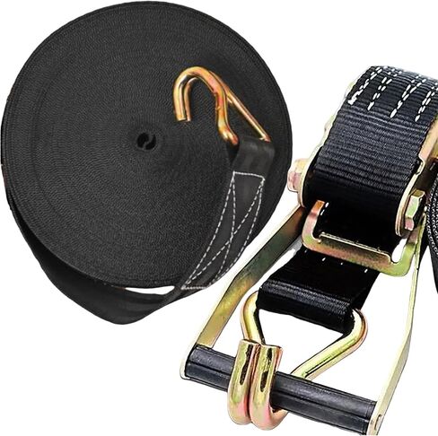 2 Pack Ratchet Straps Heavy Duty, 10000 LBS Break Strength Ratchet Strap Tie Down, 2" x 49ft Black Tie-Down Ratcheting Cargo Truck Straps with Durable Double J Hook for for Truck in Kuwait