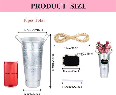 10 Set Galvanized Flower Buckets Farmhouse Flower Vases Metal Vases for Flowers Rustic Flower Bucket with Small Chalkboard Label Metal Flower Buckets for Flowers Wedding Table Centerpieces 10 inch in Kuwait
