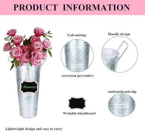 10 Set Galvanized Flower Buckets Farmhouse Flower Vases Metal Vases for Flowers Rustic Flower Bucket with Small Chalkboard Label Metal Flower Buckets for Flowers Wedding Table Centerpieces 10 inch in Kuwait