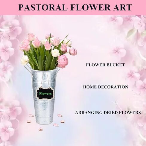 10 Set Galvanized Flower Buckets Farmhouse Flower Vases Metal Vases for Flowers Rustic Flower Bucket with Small Chalkboard Label Metal Flower Buckets for Flowers Wedding Table Centerpieces 10 inch in Kuwait